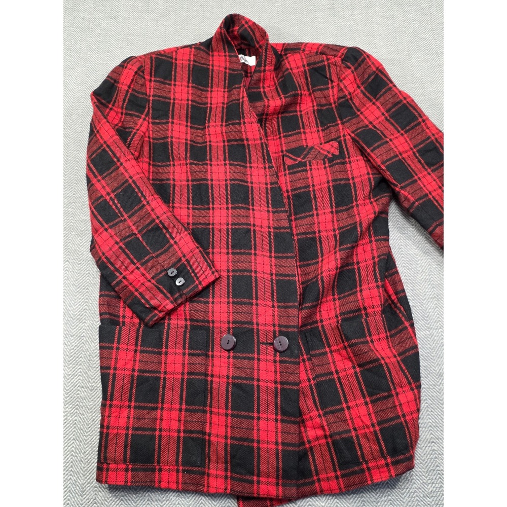 Vintage MG Red Black Plaid Oversized Double Breasted Blazer Jacket Size‎ 11 L - Picture 8 of 10